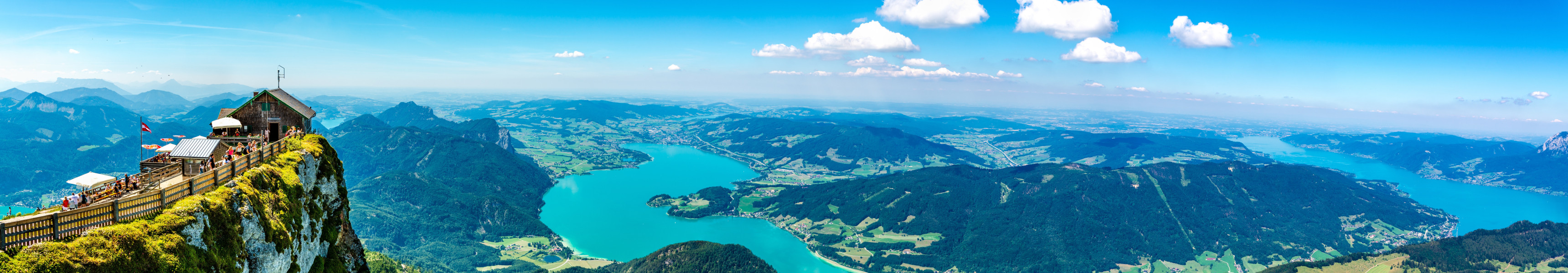 Panoramablick vom Gipfel der Schafbergspitze &uuml;ber Mondsee und Attersee, Salzkammergut, &Ouml;sterreich